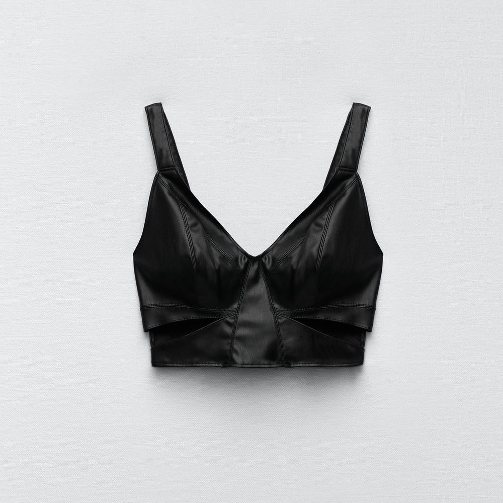 Zara faux leather crop top with cut outs